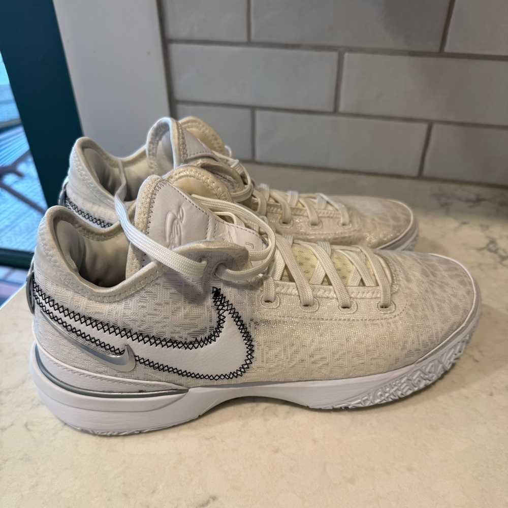 Nike Lebron White and Black Athletic Shoes, court shoes